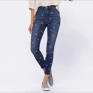 Judy Blue Star Embroidered Skinny Jeans 15 High Rise Blue Denim Chic Retro